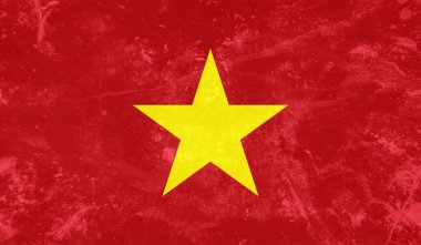 Sallanan grunge desenli Vietnam bayrağı. Vektör arkaplanı.