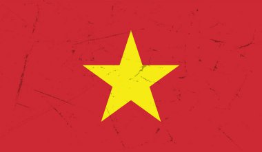 Sallanan grunge desenli Vietnam bayrağı. Vektör arkaplanı.