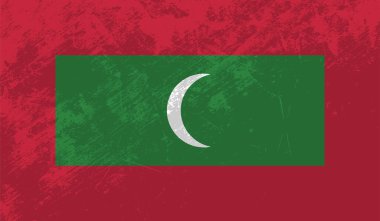 Dalgalanan grunge desenli Maldivler bayrağı. Vektör arkaplanı.
