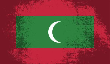 Dalgalanan grunge desenli Maldivler bayrağı. Vektör arkaplanı.