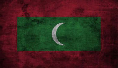 Dalgalanan grunge desenli Maldivler bayrağı. Vektör arkaplanı.