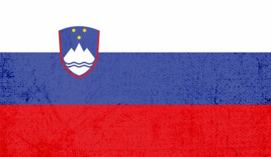 Sallanan grunge desenli Slovenya bayrağı. Vektör arkaplanı.