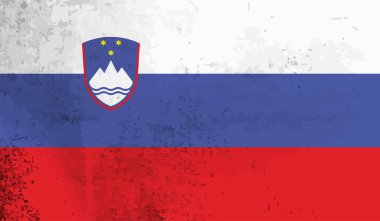 Sallanan grunge desenli Slovenya bayrağı. Vektör arkaplanı.