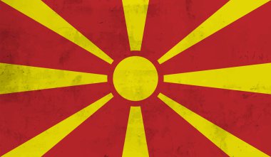 Dalgalı grunge desenli Makedonya bayrağı. Vektör arkaplanı.