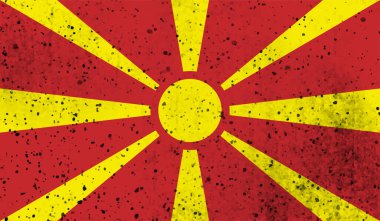 Dalgalı grunge desenli Makedonya bayrağı. Vektör arkaplanı.