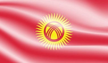 Kırgızistan bayrağı sallanan grunge dokusuyla. Vektör arkaplanı.