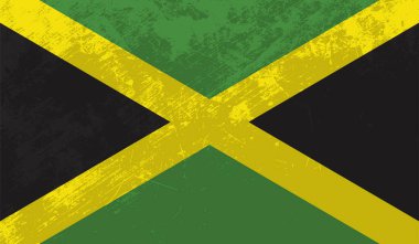 Sallanan grunge desenli Jamaika bayrağı. Vektör arkaplanı.