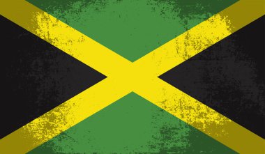 Sallanan grunge desenli Jamaika bayrağı. Vektör arkaplanı.