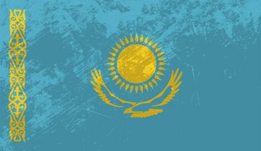 Dalgalı grunge desenli Kazakistan bayrağı. Vektör arkaplanı.