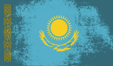 Dalgalı grunge desenli Kazakistan bayrağı. Vektör arkaplanı.