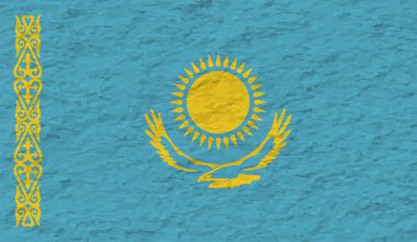 Dalgalı grunge desenli Kazakistan bayrağı. Vektör arkaplanı.