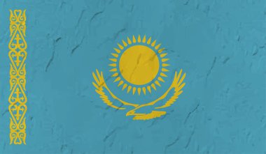Dalgalı grunge desenli Kazakistan bayrağı. Vektör arkaplanı.