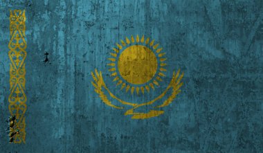 Dalgalı grunge desenli Kazakistan bayrağı. Vektör arkaplanı.