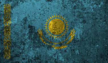 Dalgalı grunge desenli Kazakistan bayrağı. Vektör arkaplanı.