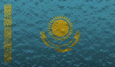 Dalgalı grunge desenli Kazakistan bayrağı. Vektör arkaplanı.