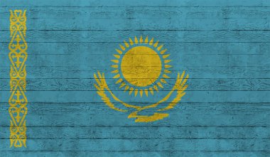 Dalgalı grunge desenli Kazakistan bayrağı. Vektör arkaplanı.