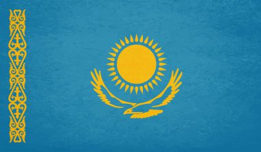 Dalgalı grunge desenli Kazakistan bayrağı. Vektör arkaplanı.