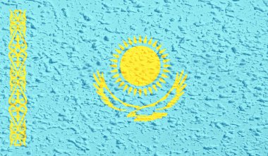 Dalgalı grunge desenli Kazakistan bayrağı. Vektör arkaplanı.