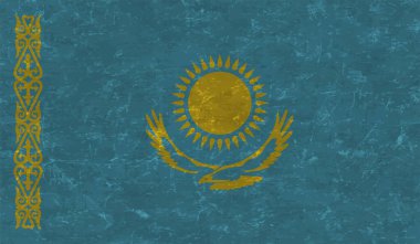 Dalgalı grunge desenli Kazakistan bayrağı. Vektör arkaplanı.