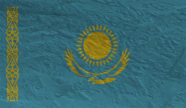 Dalgalı grunge desenli Kazakistan bayrağı. Vektör arkaplanı.