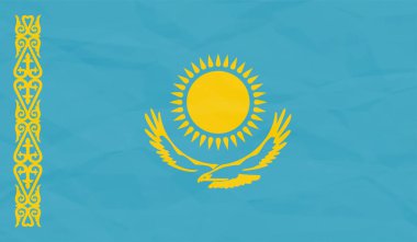 Dalgalı grunge desenli Kazakistan bayrağı. Vektör arkaplanı.