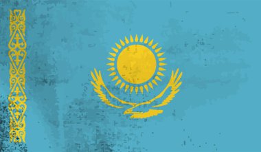 Dalgalı grunge desenli Kazakistan bayrağı. Vektör arkaplanı.