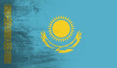 Dalgalı grunge desenli Kazakistan bayrağı. Vektör arkaplanı.