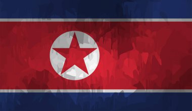 Kuzey Kore bayrağı sallanan grunge desenli. Vektör arkaplanı.