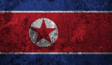 Kuzey Kore bayrağı sallanan grunge desenli. Vektör arkaplanı.