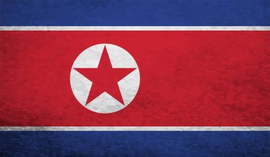 Kuzey Kore bayrağı sallanan grunge desenli. Vektör arkaplanı.