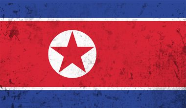 Kuzey Kore bayrağı sallanan grunge desenli. Vektör arkaplanı.