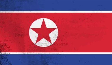 Kuzey Kore bayrağı sallanan grunge desenli. Vektör arkaplanı.