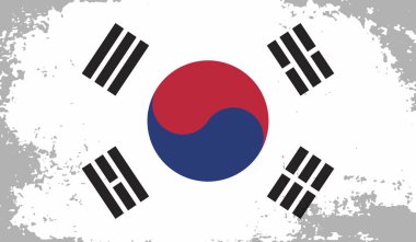 Güney Kore 'nin grunge desenli çizilmiş bayrağı. Vektör tasarımı.