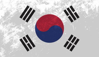 Güney Kore 'nin grunge desenli çizilmiş bayrağı. Vektör tasarımı.
