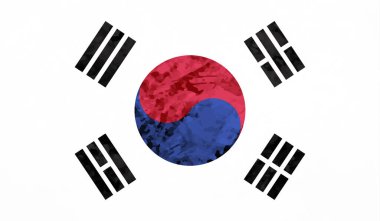 Güney Kore 'nin grunge desenli çizilmiş bayrağı. Vektör tasarımı.