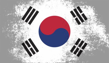 Güney Kore 'nin grunge desenli çizilmiş bayrağı. Vektör tasarımı.