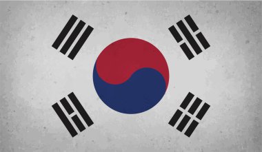 Güney Kore 'nin grunge desenli çizilmiş bayrağı. Vektör tasarımı.