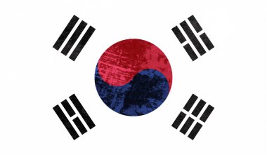 Güney Kore 'nin grunge desenli çizilmiş bayrağı. Vektör tasarımı.