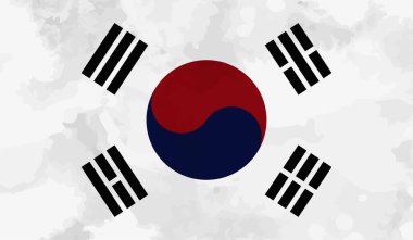 Güney Kore 'nin grunge desenli çizilmiş bayrağı. Vektör tasarımı.