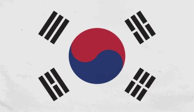 Güney Kore 'nin grunge desenli çizilmiş bayrağı. Vektör tasarımı.