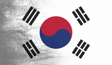 Güney Kore 'nin grunge desenli çizilmiş bayrağı. Vektör tasarımı.