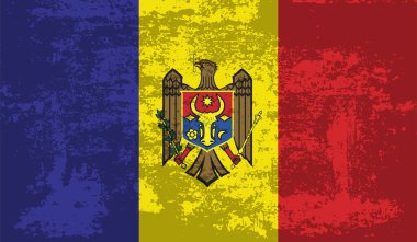 Dalgalı ipek kumaş arka plan panoramasına Moldova bayrağı - illüstrasyon