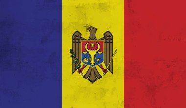 Dalgalı ipek kumaş arka plan panoramasına Moldova bayrağı - illüstrasyon