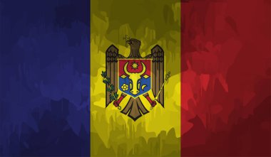 Dalgalı ipek kumaş arka plan panoramasına Moldova bayrağı - illüstrasyon