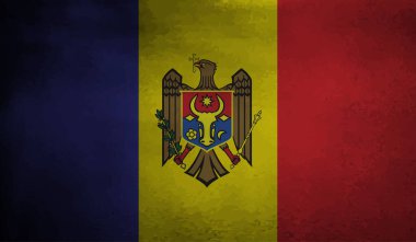 Dalgalı ipek kumaş arka plan panoramasına Moldova bayrağı - illüstrasyon