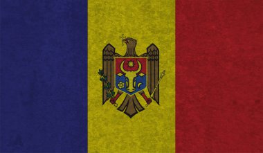 Dalgalı ipek kumaş arka plan panoramasına Moldova bayrağı - illüstrasyon