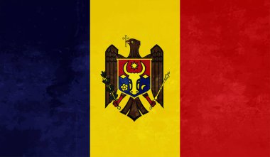 Dalgalı ipek kumaş arka plan panoramasına Moldova bayrağı - illüstrasyon