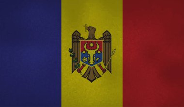 Dalgalı ipek kumaş arka plan panoramasına Moldova bayrağı - illüstrasyon