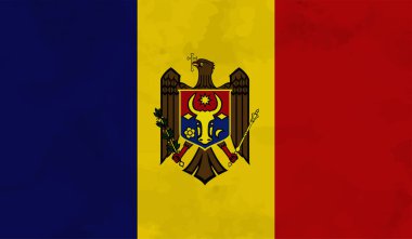 Dalgalı ipek kumaş arka plan panoramasına Moldova bayrağı - illüstrasyon