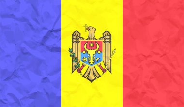 Dalgalı ipek kumaş arka plan panoramasına Moldova bayrağı - illüstrasyon